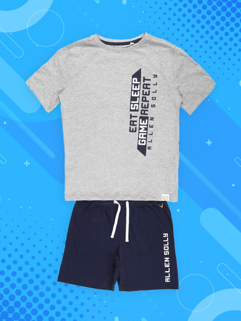 

Allen Solly Junior Boys Grey & Blue Printed T-shirt with Shorts