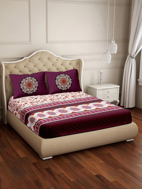 

BELLA CASA Red & Orange Floral 350 TC King Bedsheet with 2 Pillow Covers