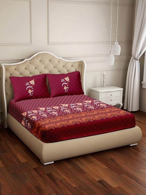 

BELLA CASA Black & Purple Floral 350 TC King Bedsheet with 2 Pillow Covers