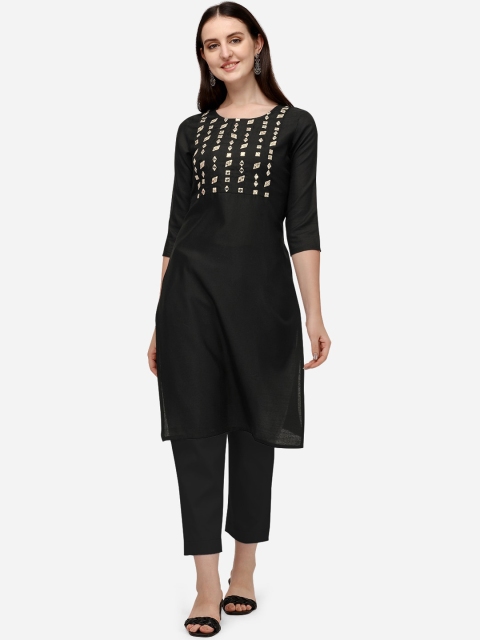 

Tikhi Imli Women Black Yoke Design Mirror Work Embroidered Kurta