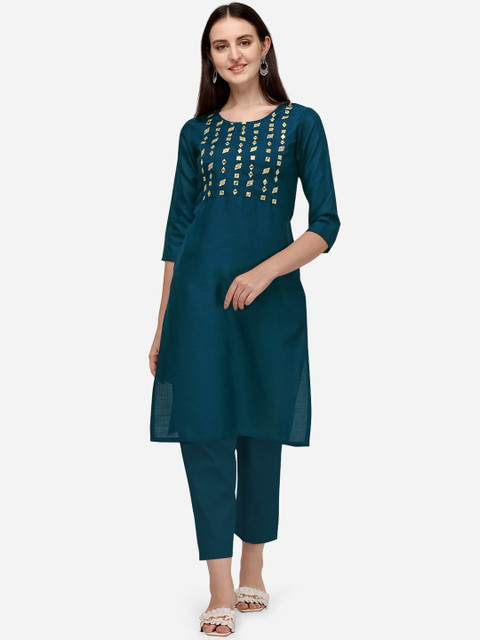 

Tikhi Imli Women Blue Geometric Yoke Design Kurta