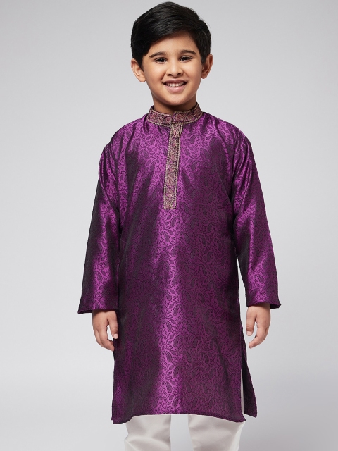 

SOJANYA Boys Purple & Gold-Toned Woven Design Straight Kurta