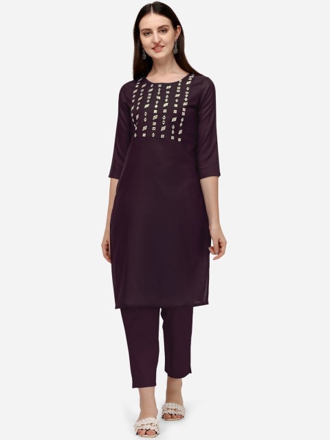 

Tikhi Imli Women Burgundy Mirror Work Kurta