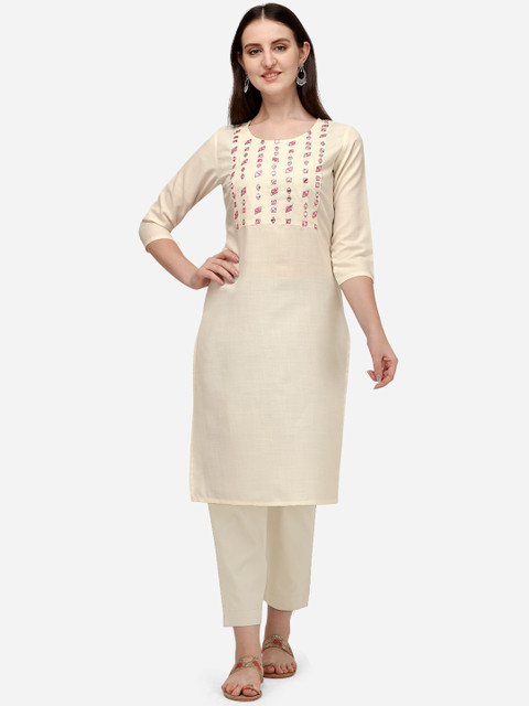 

Tikhi Imli Women Cream-Coloured Yoke Design Mirror Work Kurta