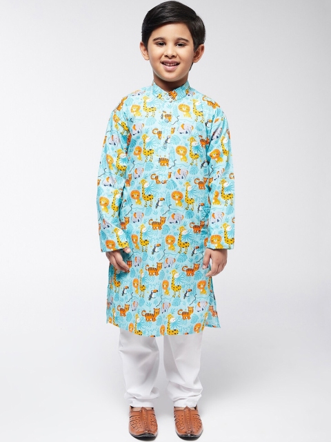 

SOJANYA Boys Sea Green Floral Printed Pure Cotton Kurta with Pyjamas