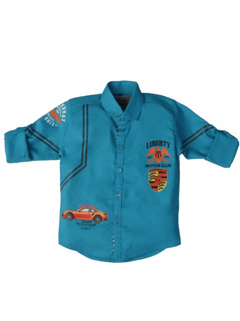 

Dapper dudes Boys Blue Printed Casual Shirt