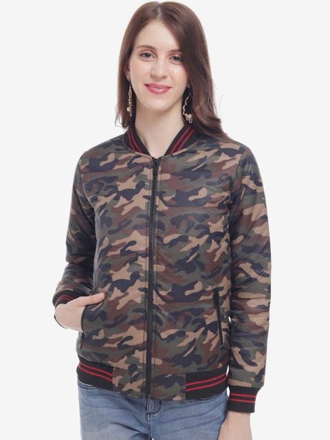 

THE MILLION CLUB Women Green Camouflage Insulator Bomber Jacket