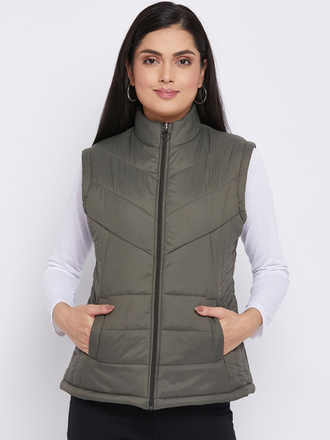 

THE MILLION CLUB Women Olive Green Insulator Padded Jacket
