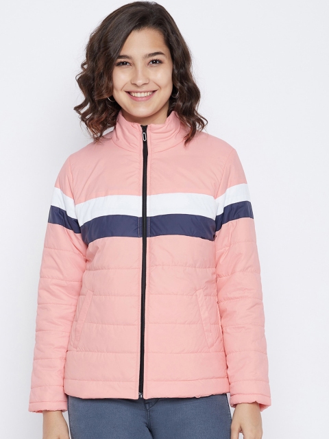 

THE MILLION CLUB Women Pink Navy Blue Striped Insulator Padded Jacket