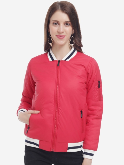 

THE MILLION CLUB Women Red White Insulator Bomber Jacket