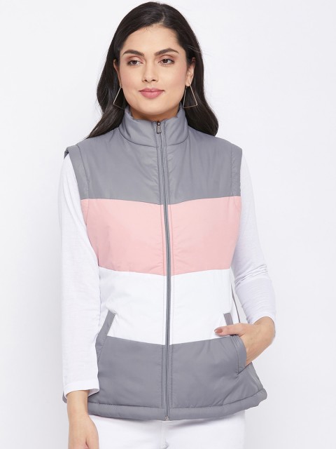 

THE MILLION CLUB Women Grey & Pink Colourblocked Insulator Padded Jacket