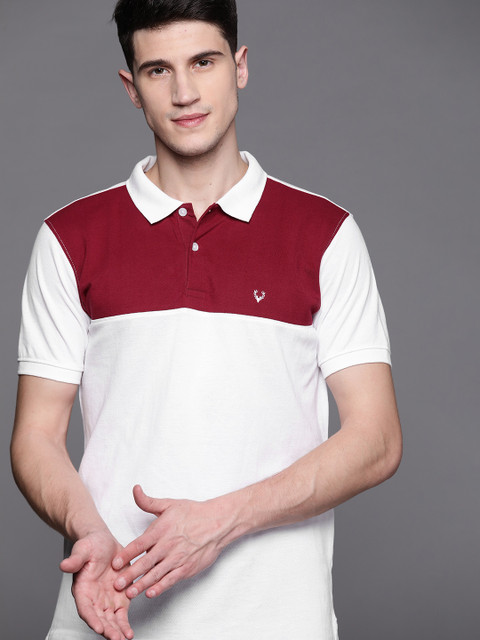 

Allen Solly Men White & Maroon Colourblocked Polo Collar T-shirt