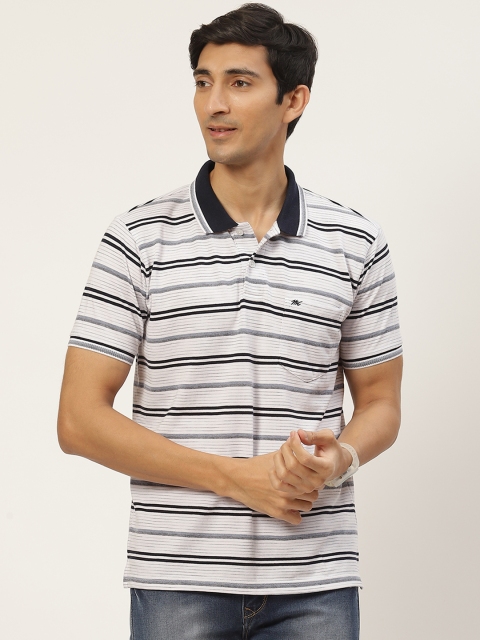 

Monte Carlo Men White & Black Striped Polo Collar Pure Cotton T-shirt