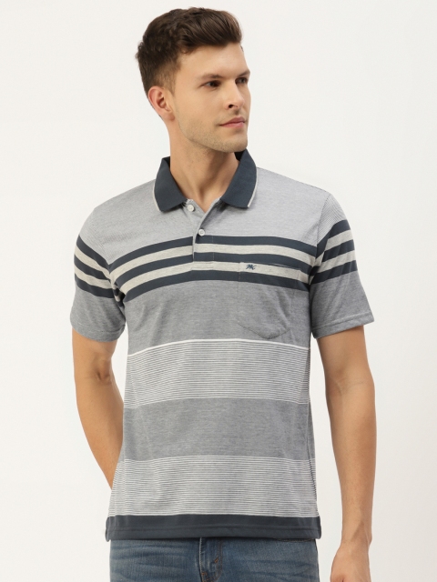 

Monte Carlo Men Navy Blue Striped Polo Collar T-shirt