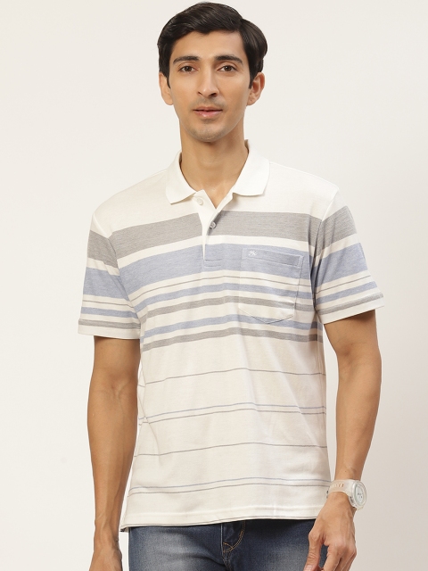 

Monte Carlo Men White & Grey Striped Polo Collar T-shirt