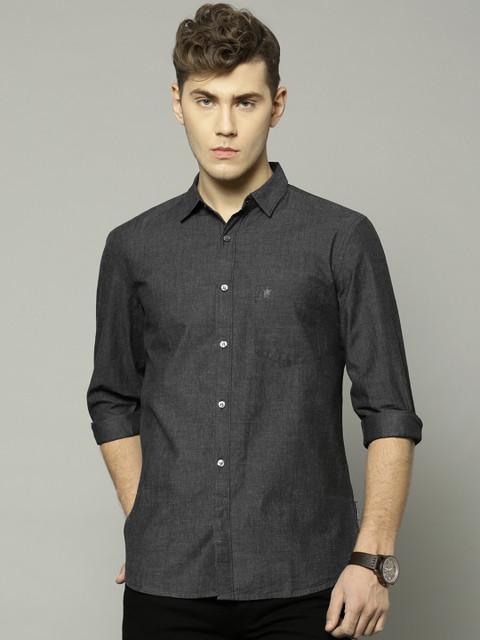 

French Connection Men Charcoal Slim Fit Solid Casual Shirt