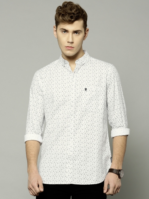 

French Connection Men White & Black Slim Fit Printed Casual Shirt