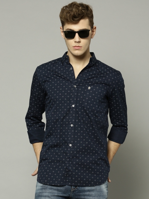 

French Connection Men Navy Blue Printed Slim Fit Casual Shirt