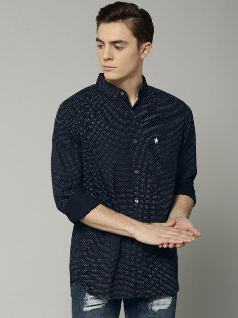 

French Connection Men Navy Blue Printed Slim Fit Casual Shirt