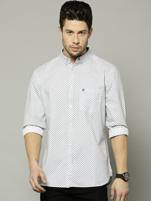 

French Connection Men White & Blue Slim Fit Printed Casual Shirt