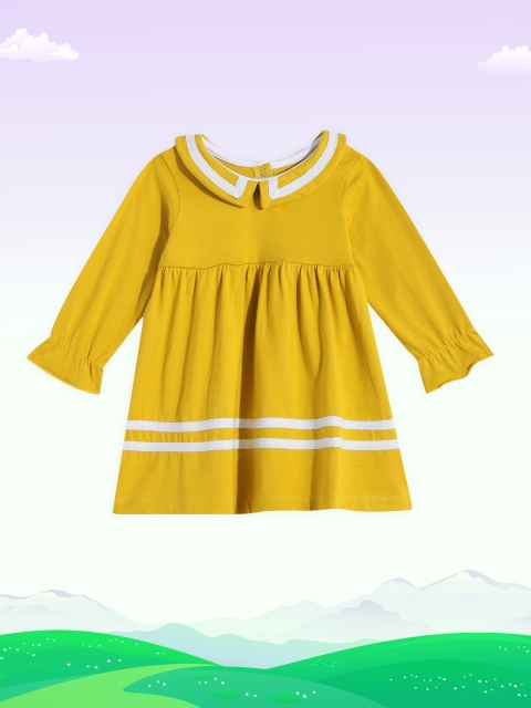 

YK Infant Girls Mustard Yellow Peter Pan Collar Pure Cotton A-Line Dress