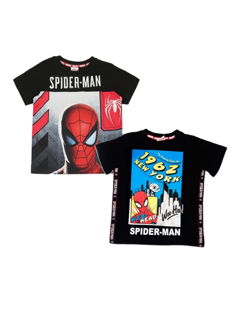 

Marvel Boys Black Pack Of 2 Spiderman Printed Pure Cotton T-shirt