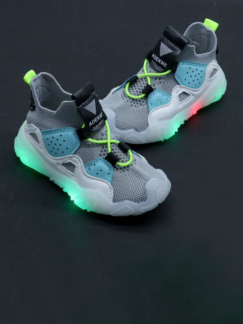 

FEETWELL SHOES Kids Grey & Blue LED Sneakers