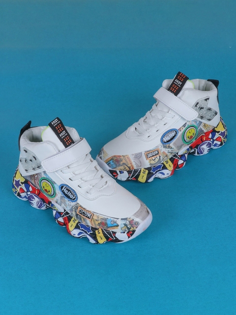 

FEETWELL SHOES Kids White Printed Mid-Top Sneakers