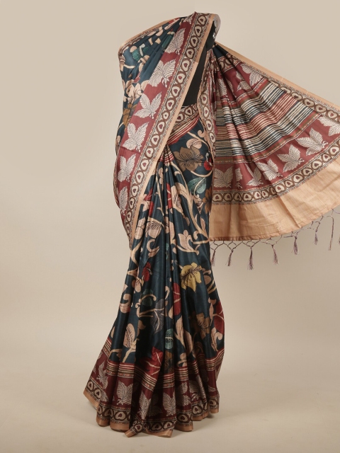

Pothys Green & Brown Floral Jute Silk Saree