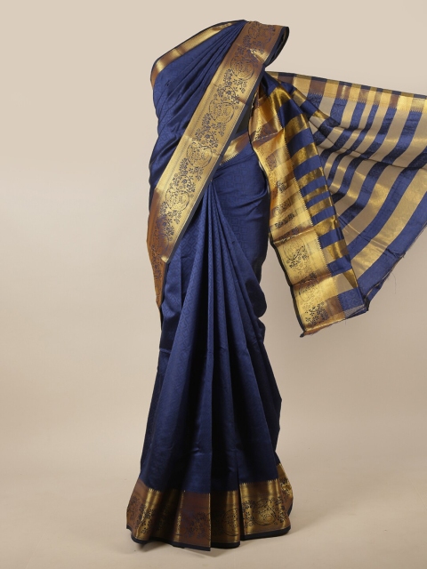 

Pothys Blue & Gold-Toned Ethnic Motifs Zari Jute Silk Saree