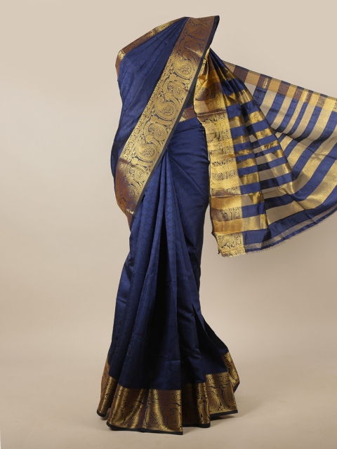 

Pothys Blue & Gold-Toned Woven Design Zari Jute Silk Saree