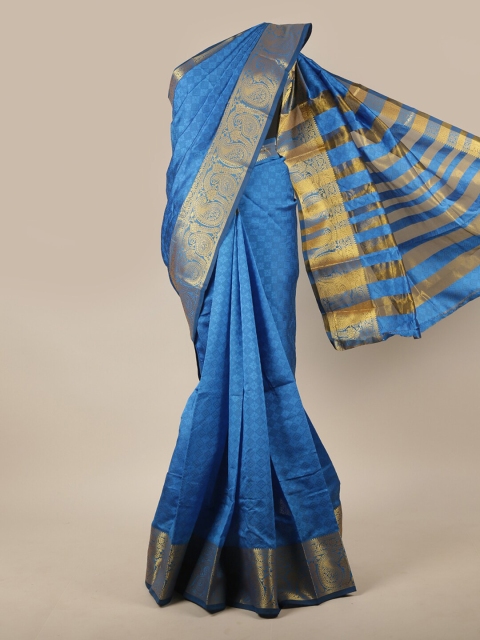 

Pothys Blue & Gold-Toned Woven Design Zari Jute Silk Saree