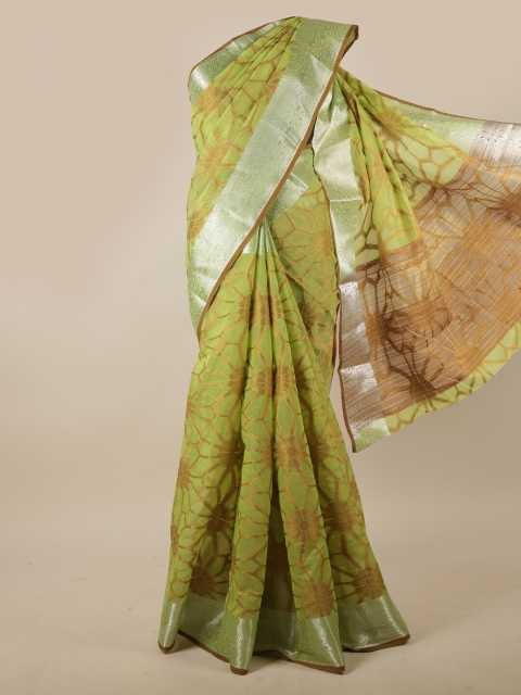 

Pothys Green & Gold-Toned Floral Zari Jute Silk Saree