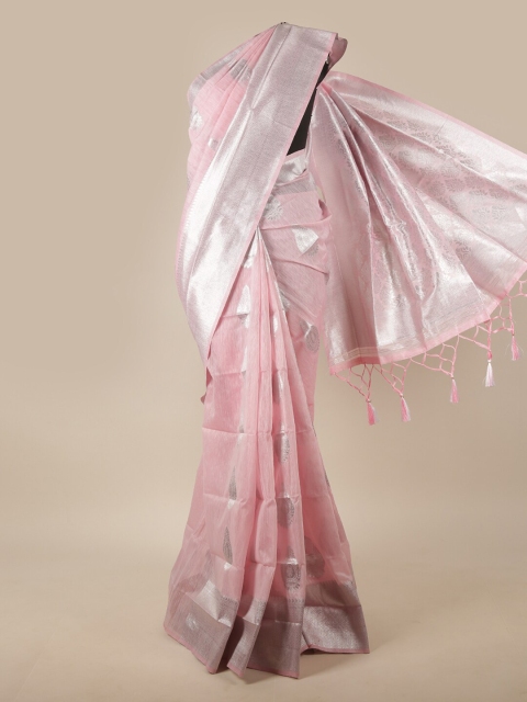 

Pothys Pink & Silver-Toned Ethnic Motifs Zari Jute Silk Saree