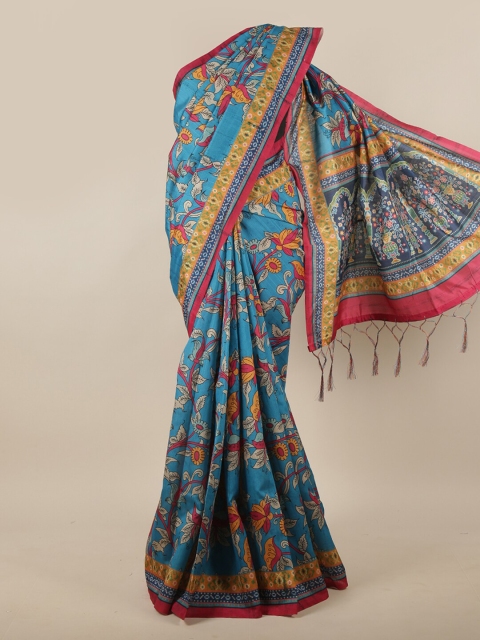 

Pothys Blue Floral Printed Jute Silk Saree