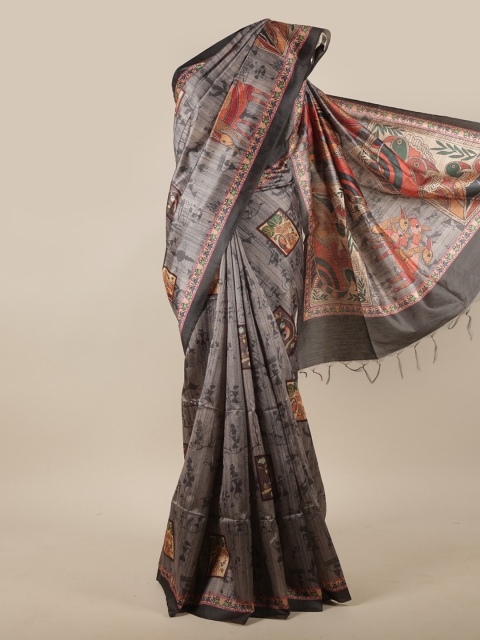 

Pothys Grey & Black Ethnic Motifs Printed Jute Silk Saree