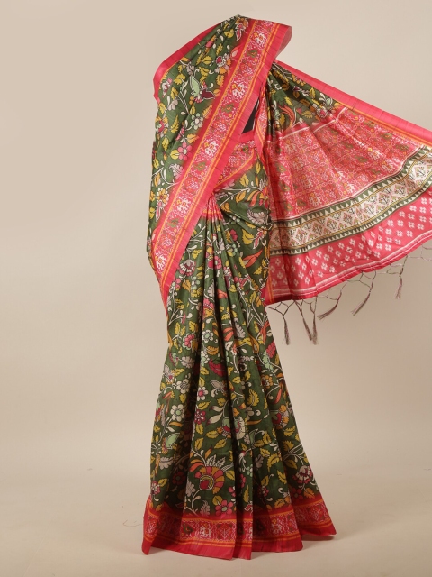 

Pothys Green & Red Kalamkari Jute Silk Saree