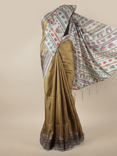 

Pothys Green & Red Ethnic Motifs Printed Jute Silk Saree