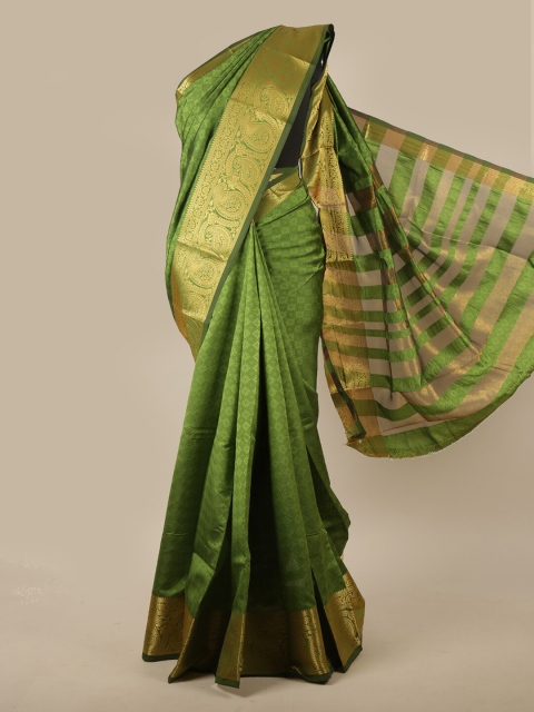 

Pothys Green & Gold-Toned Woven Design Jute Silk Saree