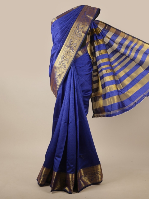 

Pothys Blue & Gold-Toned Ethnic Motifs Zari Jute Silk Saree