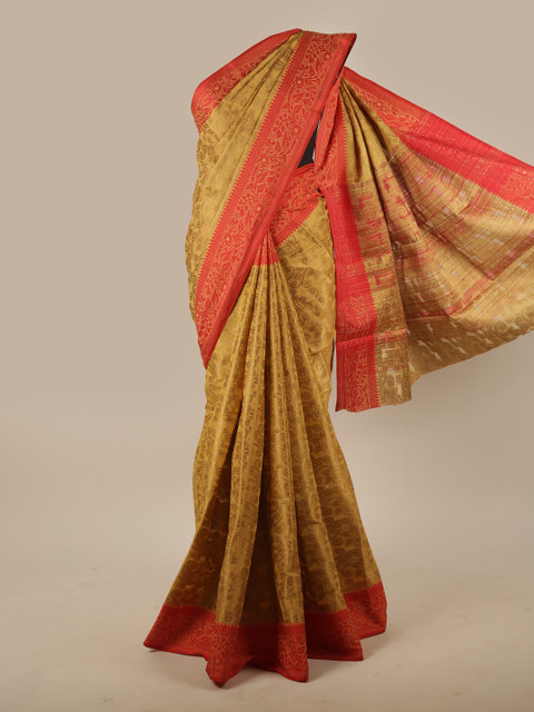 

Pothys Gold-Toned & Red Woven Design Zari Jute Silk Saree
