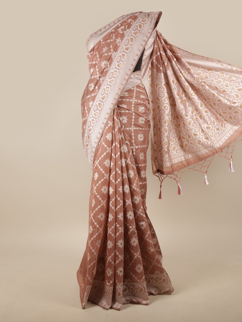 

Pothys Brown & Silver-Toned Ethnic Motifs Zari Jute Silk Saree
