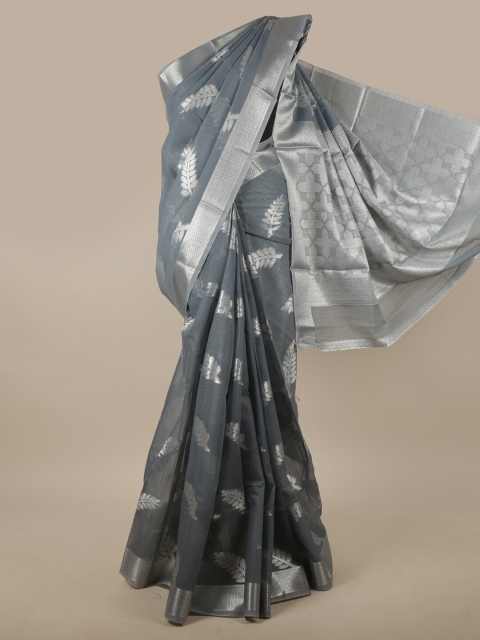 

Pothys Grey & Silver-Toned Ethnic Motifs Zari Jute Silk Saree