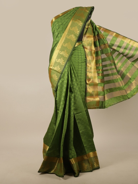 

Pothys Green & Gold-Toned Ethnic Motifs Zari Jute Silk Saree