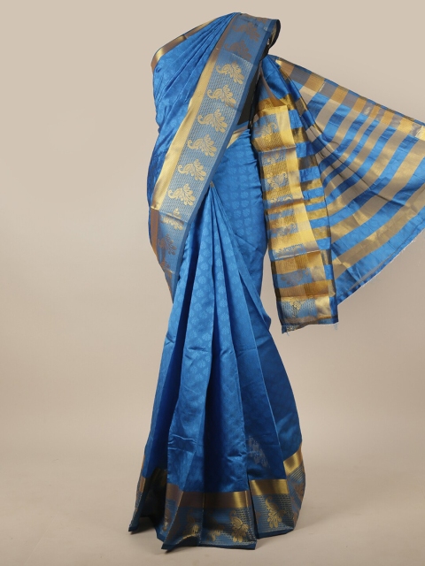 

Pothys Blue & Gold-Toned Woven Design Jute Silk Saree