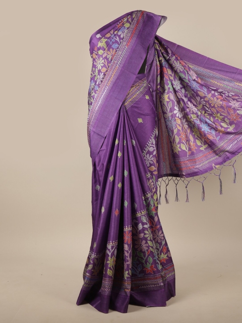 

Pothys Lavender & Green Floral Jute Silk Saree