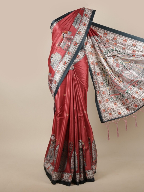 

Pothys Maroon & White Floral Jute Silk Saree