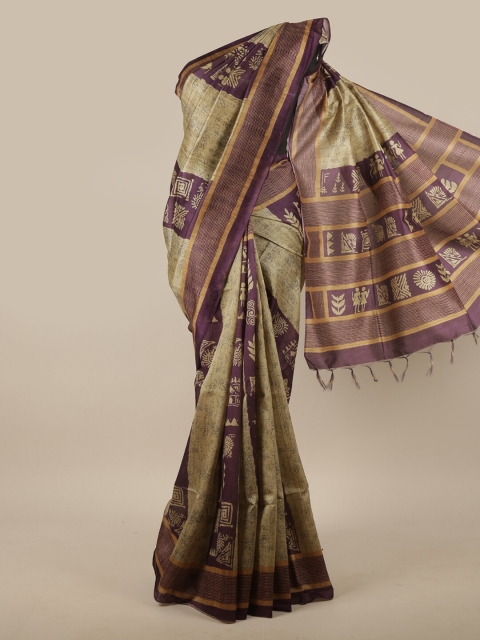 

Pothys Purple & Green Floral Jute Silk Saree