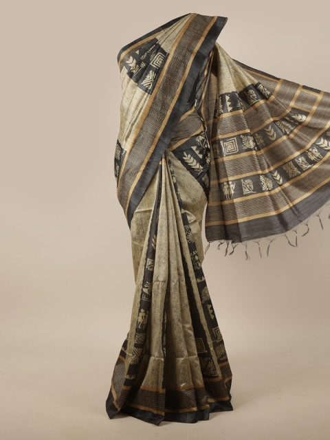 

Pothys Beige & Black Floral Jute Silk Saree