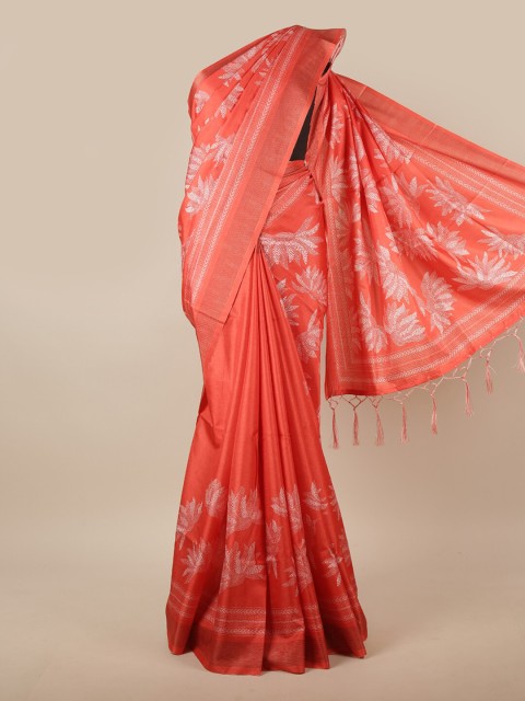 

Pothys Coral & White Floral Jute Silk Saree